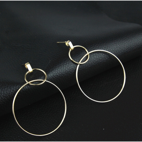 

2 Pairs Simple Temperament Popular Wild Earrings Round Earrings(Gold)