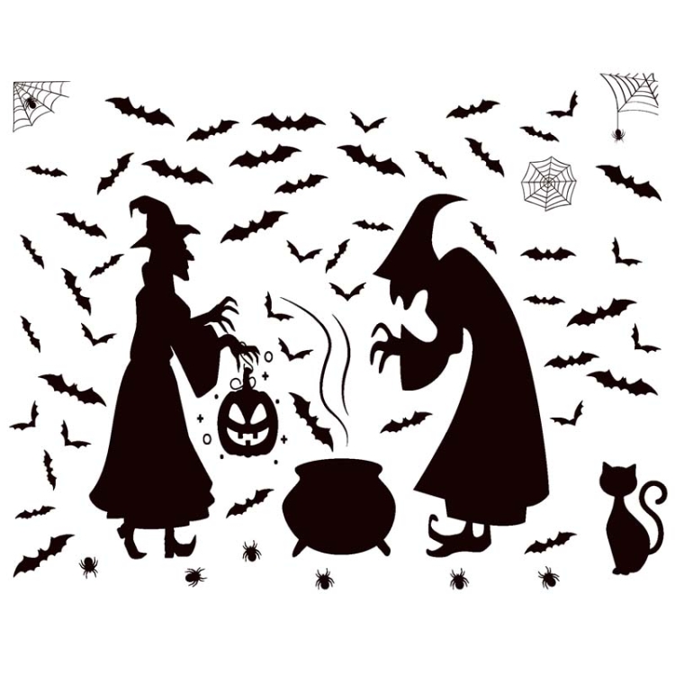 

2 Sets Halloween Party Decorations Double-Sided Glass Window Wall Self-Adhesive Stickers, Style: Witch Boiled Soup