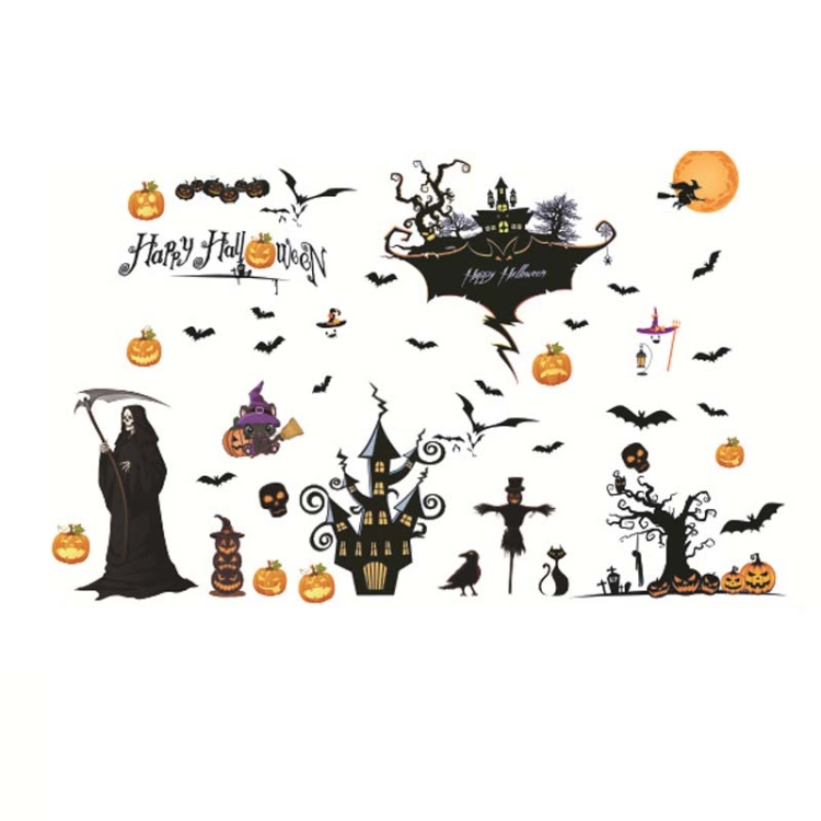 

2 Sets Halloween Party Decorations Double-Sided Glass Window Wall Self-Adhesive Stickers, Style: Death Castle