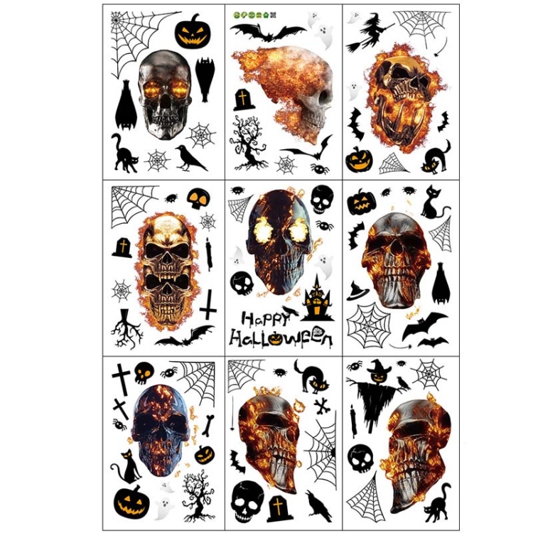 

2 Sets Halloween Party Decorations Double-Sided Glass Window Wall Self-Adhesive Stickers, Style: Skille