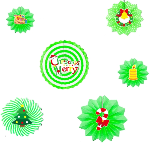 

Shopping Mall Supermarket Christmas Decoration Paper Fan Flower Arrangement Pendant(Green Letter Combination)