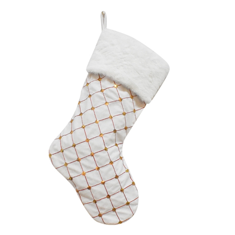 

GM89719 Checkered Sequin Christmas Socks Holiday Gift Candy Bag(White)