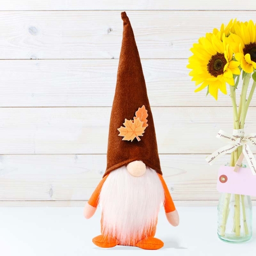 

Pumpkin Maple Leaf No Face Standing Doll Decoration Shopping Mall Home Thanksgiving Halloween Decoration(Brown Hat)