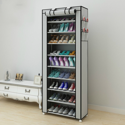 Sunsky Non Woven Fabrics Large Shoe Rack Organizer Removable Shoes Storage Cabinet Furniture For Home Row Single Row Silver Grey