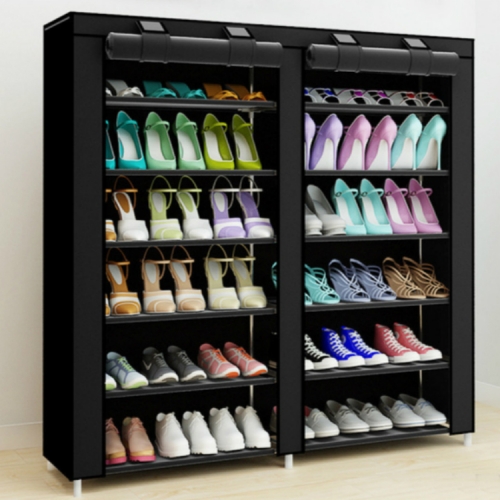 Sunsky Non Woven Fabrics Large Shoe Rack Organizer Removable Shoes Storage Cabinet Furniture For Home Row Double Row Black