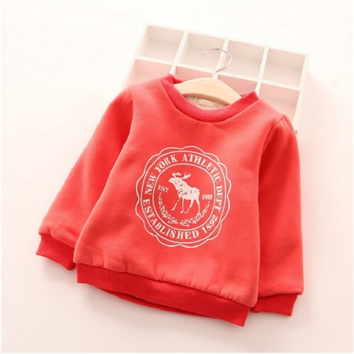 

Infant Plus Velvet Sweatshirt Deer Pattern Casual Children Clothing, Height:80cm(Red)