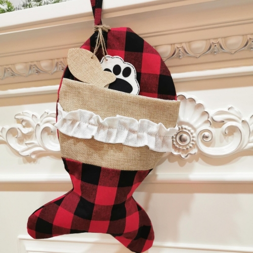 

Christmas Sock Gift Bag Ornament(Black Red Fish)