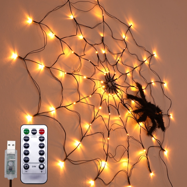 

LED Spider Web Lamp with Remote Control Halloween Atmosphere Decoration Props, Power: USB-in