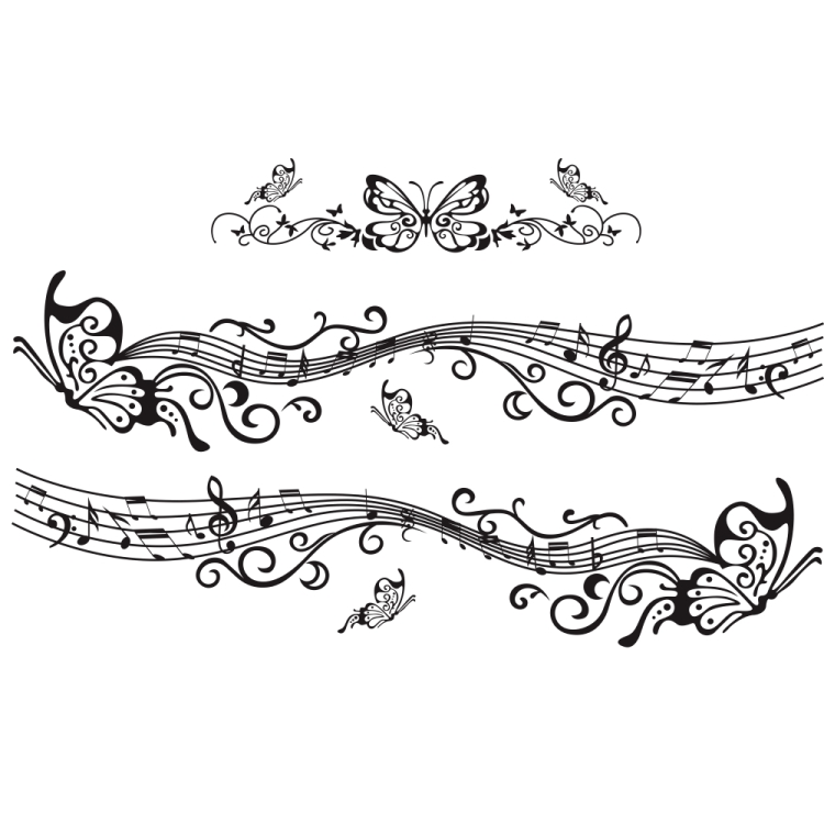 

D-347 Butterfly Note Car Sticker Sheet Music Waist Line Body Sticker(Black)