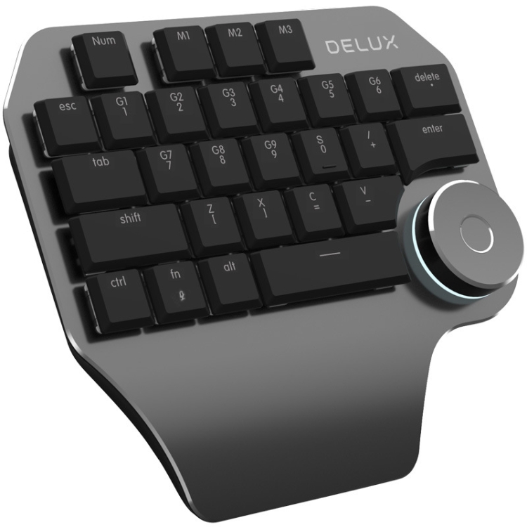 

DELUX T11 29 Keys Single-Hand Keyboard Shortcut Key Speech Tool Flat Keyboard, Colour: Smart Version Black Gray