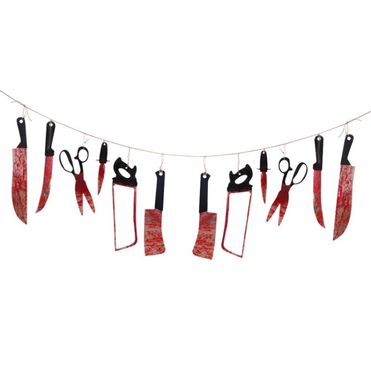 

2 PCS Halloween Party Decorations Blood-Colored Paper Pull Citi(Blood Knife)