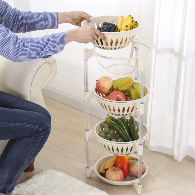 

Kitchen Living Room Plastic Hollow Splittable Round Fruit and Vegetable Storage Basket Multi-layer Rack(Beige)