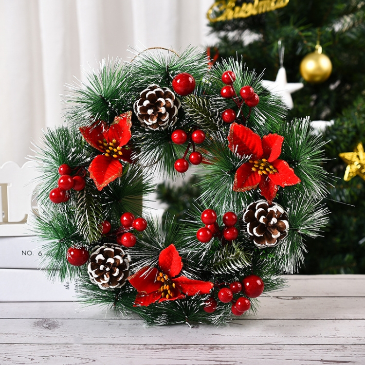 

23cm Christmas Decoration Handmade Garland Wreath Door Hanging Window Props, Specification: Three Flowers