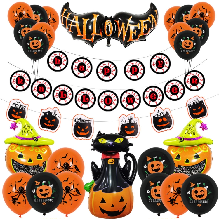 

Halloween Aluminum Film Balloon Party Decoration,Style: Pumpkin Cat Black Orange Letter Set