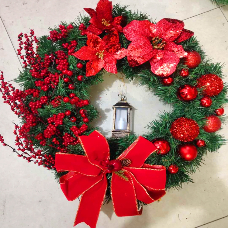 

Christmas Decorations Cane Wreath Garland Door Hanger, Size: 25cm(Red Flower)