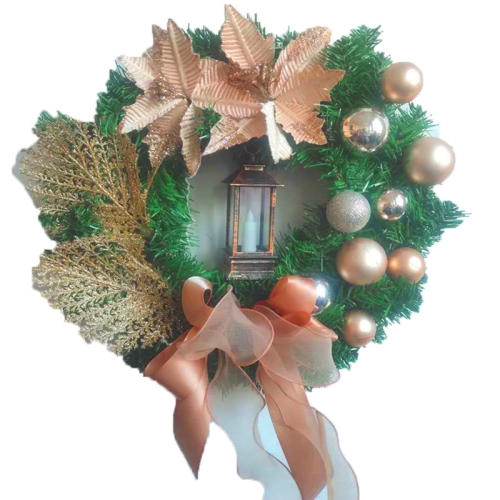 

Christmas Decorations Cane Wreath Garland Door Hanger, Size: 25cm(Champagne Flower)
