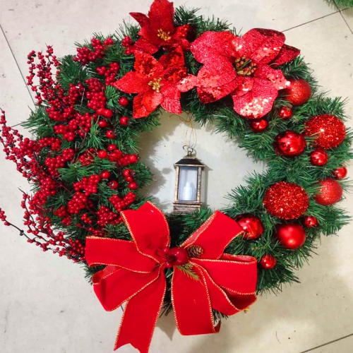 

Christmas Decorations Cane Wreath Garland Door Hanger, Size: 50cm(Red Flower)