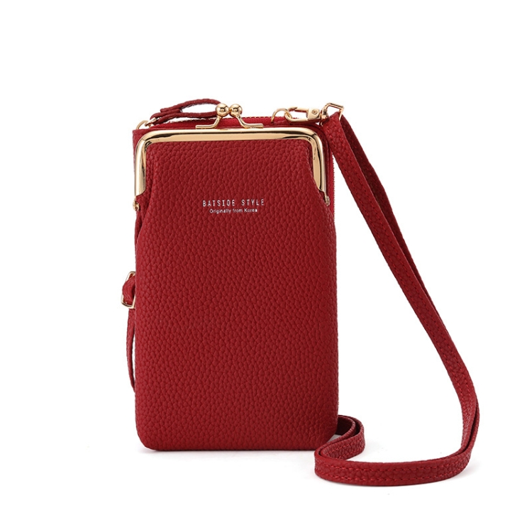 

BATSIOE Women Mobile Phone Bag Wallet Large-Capacity Mid-Length Zipper Messenger Shoulder Bag(Red)