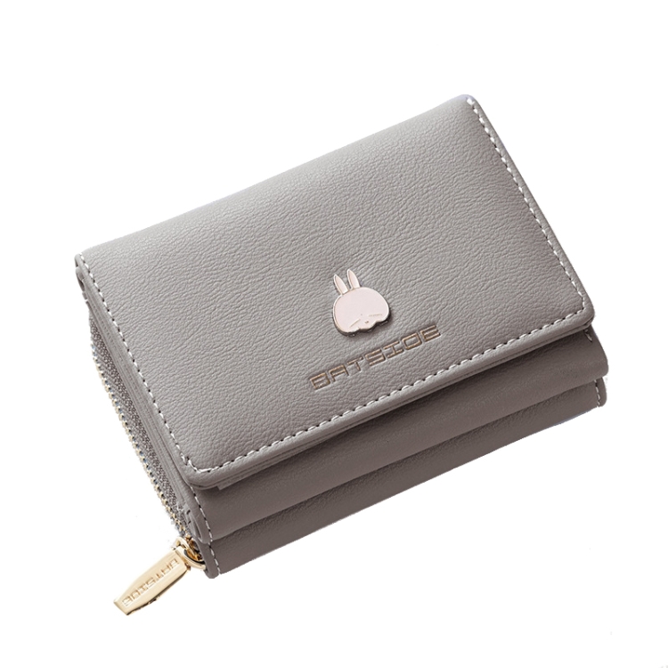 

BATSIOE Square Ladies Wallet Tri-Fold Multi-Function Card Holder Zipper Cartoon Coin Purse(Grey)