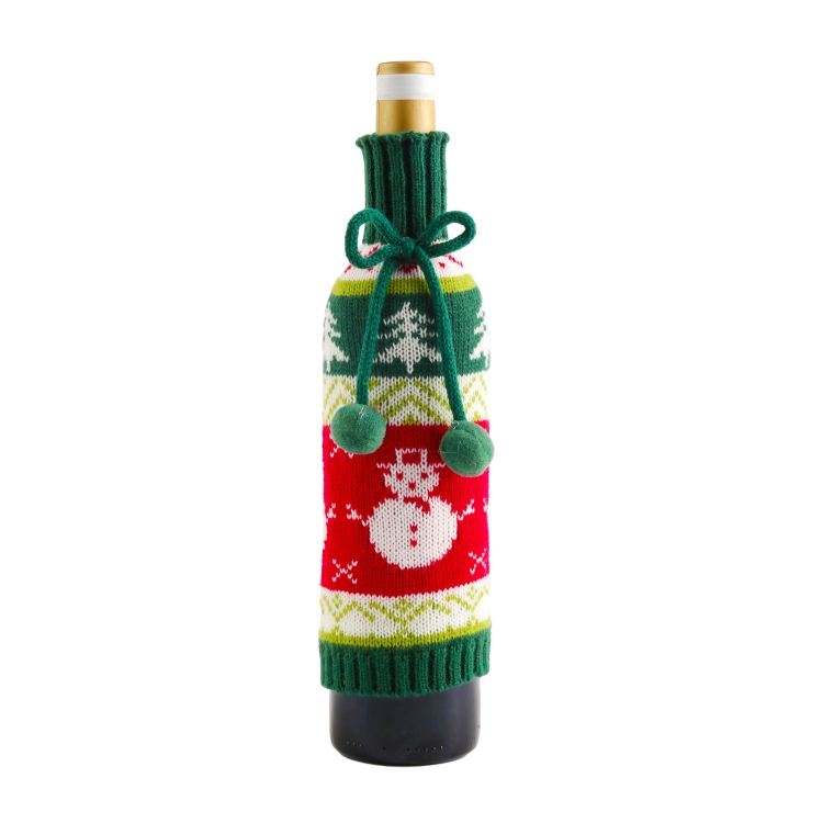 

2 PCS Fur Ball Bowknot Wine Bottle Cover Knitted Red Wine Cover(Snowman)