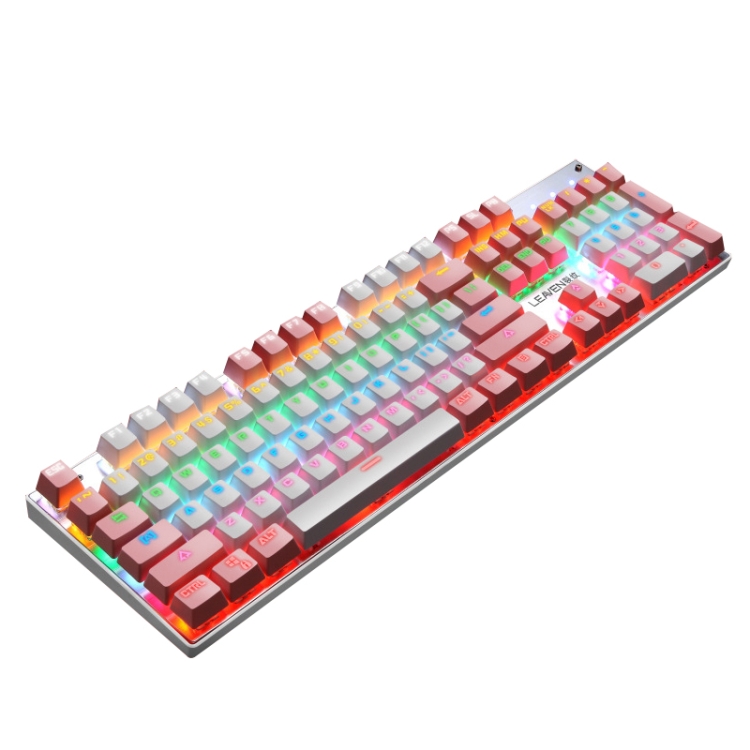 

104 Keys Green Shaft RGB Luminous Keyboard Computer Game USB Wired Metal Mechanical Keyboard, Cabel Length:1.5m, Style: Double Imposition Version (Pink White)