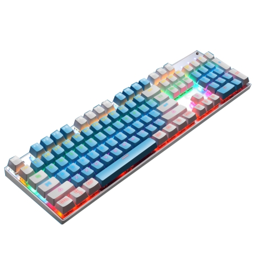 

104 Keys Green Shaft RGB Luminous Keyboard Computer Game USB Wired Metal Mechanical Keyboard, Cabel Length:1.5m, Style: Double Imposition Version (Blue White)