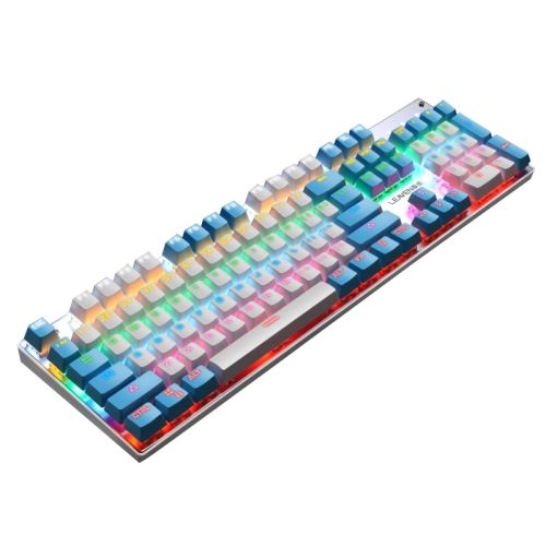 

104 Keys Green Shaft RGB Luminous Keyboard Computer Game USB Wired Metal Mechanical Keyboard, Cabel Length:1.5m, Style: Double Imposition Version (White Blue)