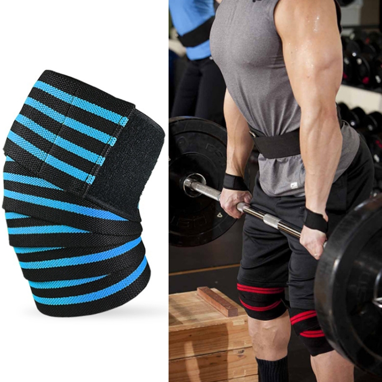 

2 PCS Nylon Four Stripes Bandage Wrapped Sports Knee Pads(Black Light Blue)