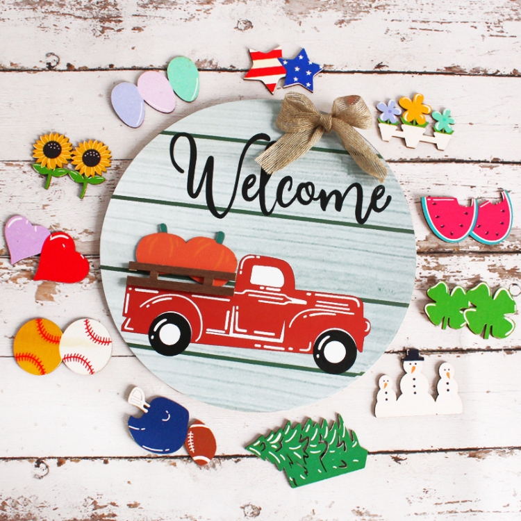 

Wooden Door Hanging Festive Greeting Card Christmas Decorations(Red Car)