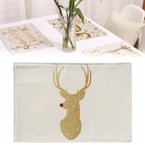 

Cotton Linen Christmas Printed Decorative Placemats Dining Table Insulation Coasters, Specification: Single Side(Deer Head)