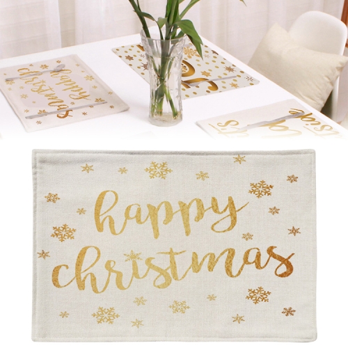 

Cotton Linen Christmas Printed Decorative Placemats Dining Table Insulation Coasters, Specification: Double Layer Thicken(Happy)