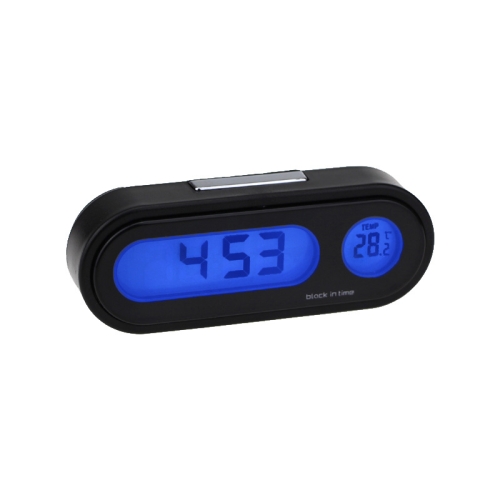 

K02 Car Electronic Clock Temperature Meter Night Light LED Temperature Time Meter(Black Blue Light)