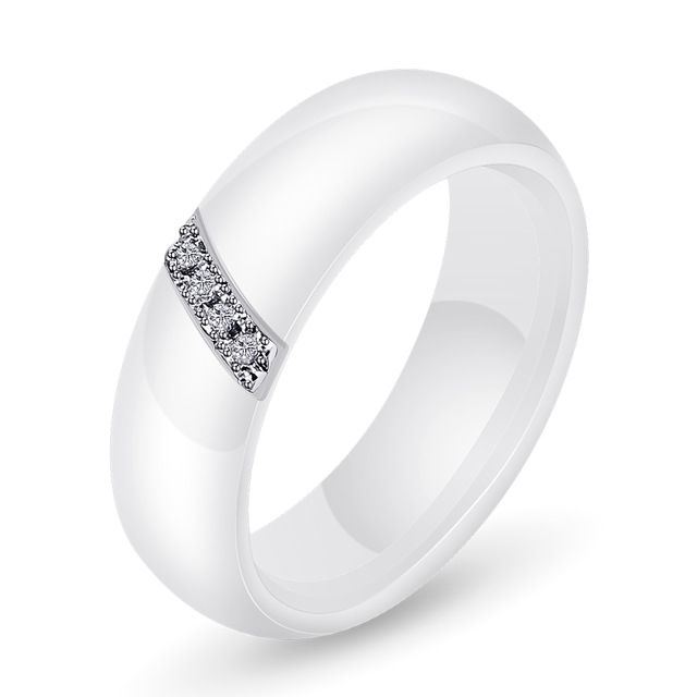

Simple Nano Ceramic Ring Trend Titanium Steel with Zircon Rings, Ring Size:7(White)