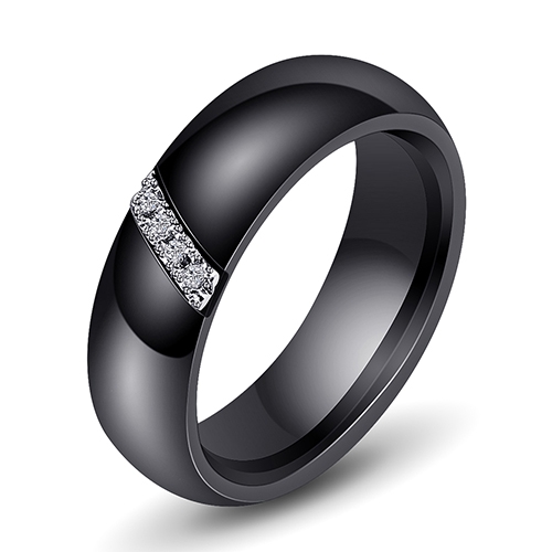 

Simple Nano Ceramic Ring Trend Titanium Steel with Zircon Rings, Ring Size:8(Black)