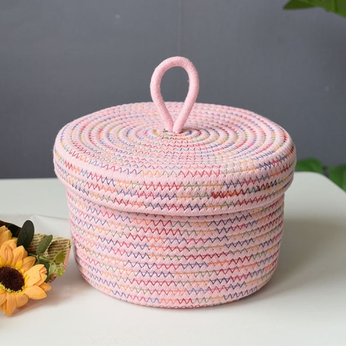 

Cotton Rope Storage Basket Storage Frame Woven Foldable Basket Bedside Rattan Storage Basket, Specification: 18 x 12cm(Round Pink)