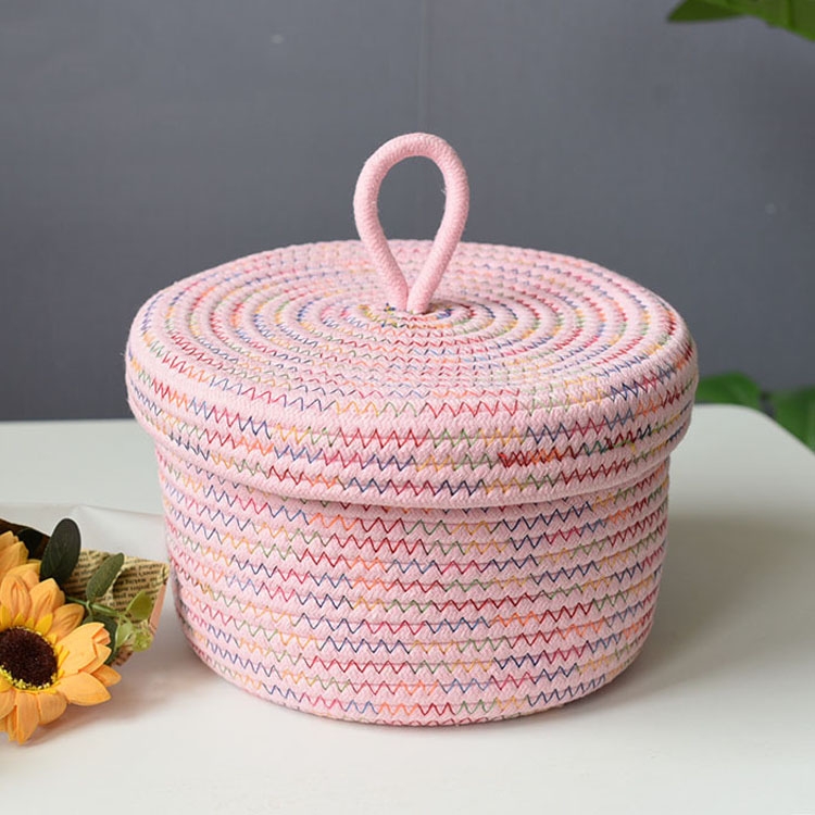 

Cotton Rope Storage Basket Storage Frame Woven Foldable Basket Bedside Rattan Storage Basket, Specification: 26 x 16cm(Round Pink)