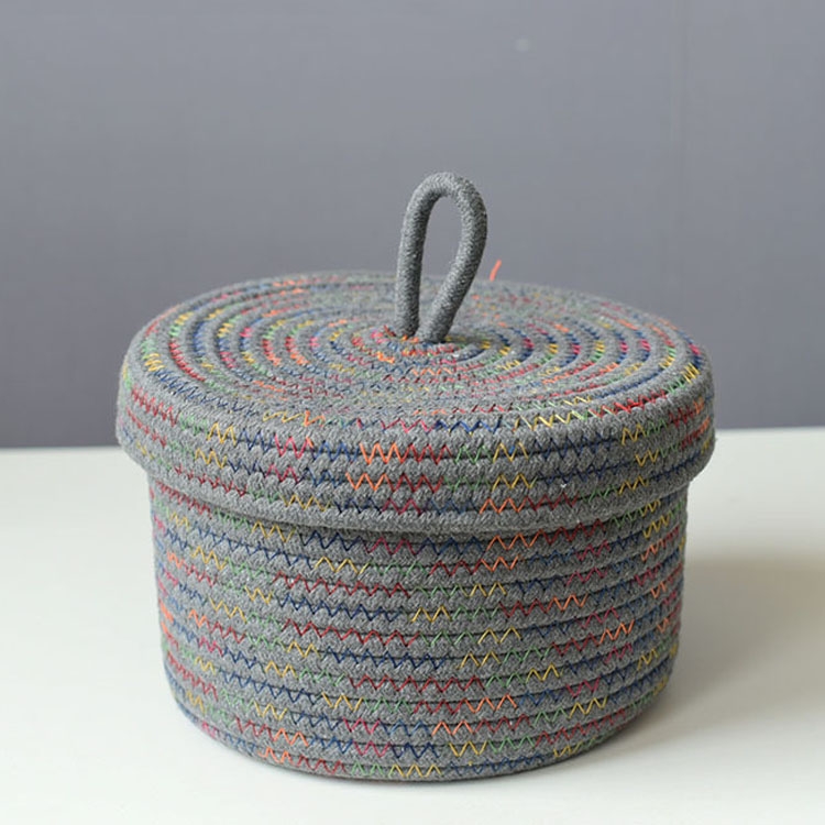 

Cotton Rope Storage Basket Storage Frame Woven Foldable Basket Bedside Rattan Storage Basket, Specification: 26 x 16cm(Round Gray)