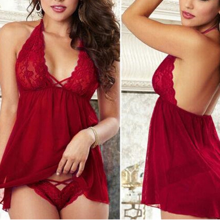 

Women Sexy Lingerie Lace Babydoll Chemise Porno Petticoat(Wind Red)