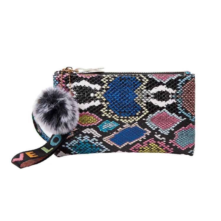 

3 PCS PU Fabric Snake Pattern Clutch Hair Ball Charm Coin Purse(Clutch Bag)