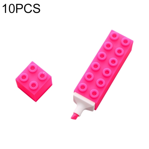 

10 PCS Creative Building Blocks Highlighter Children Puzzle Block Shape Marker(Rose Red)