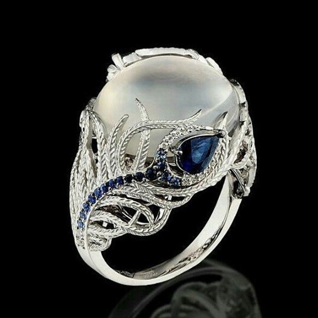

Vintage Silver Hollow Natural Opal Rings Feather Pattern Rings for Women Jewelry, Ring Size:8