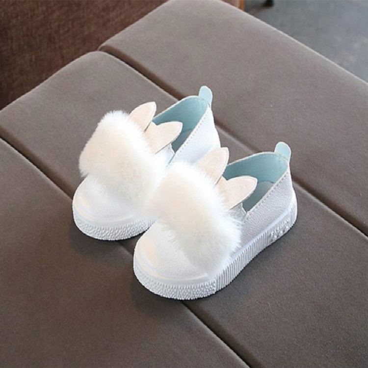 

Girls Rabbit Ears Furry Flat Bottom Shoes, Shoe Size:28(White)