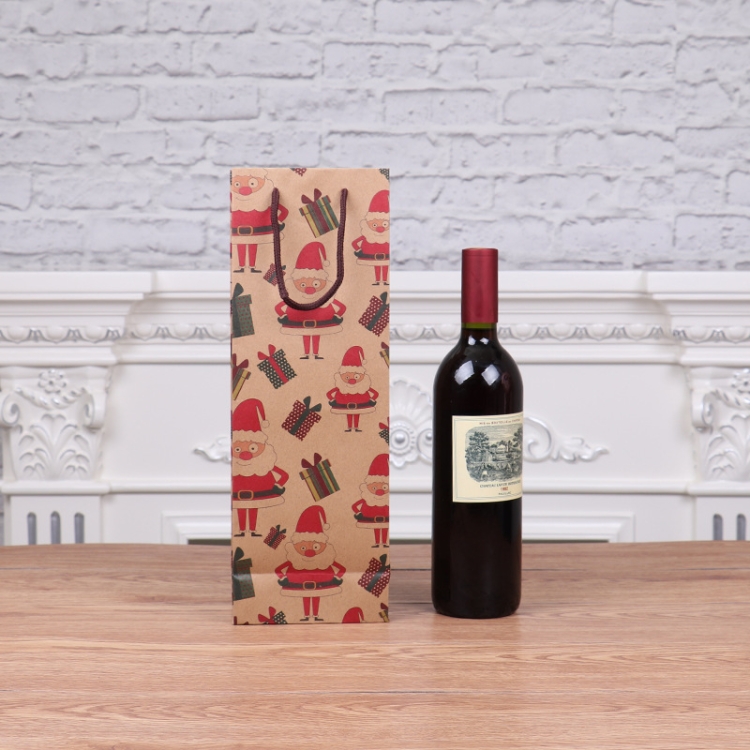 

12 PCS Christmas Kraft Paper Gift Bag Wine Bottle Bag(Old Man With Hat )