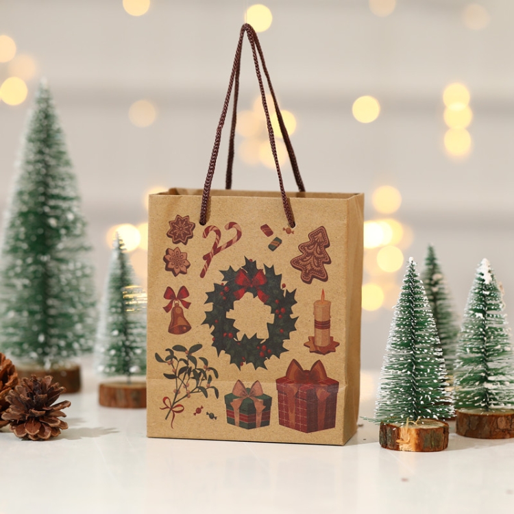 

12 PCS Christmas Gift Bag Kraft Paper Children Tote Bag(Wreath)