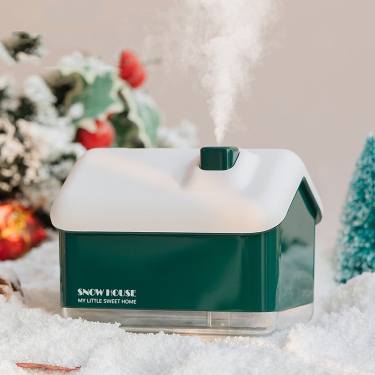 

QB2020-008-G1 Mini Snow House Air Humidifier USB Bedroom Christmas Humidifier(Green)