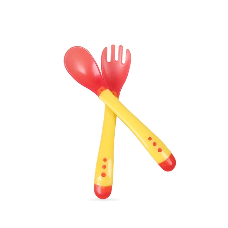 

2 Set Baby Silicon Spoon Safety Temperature Sensing Baby Flatware Feeding Spoon(Yellow)