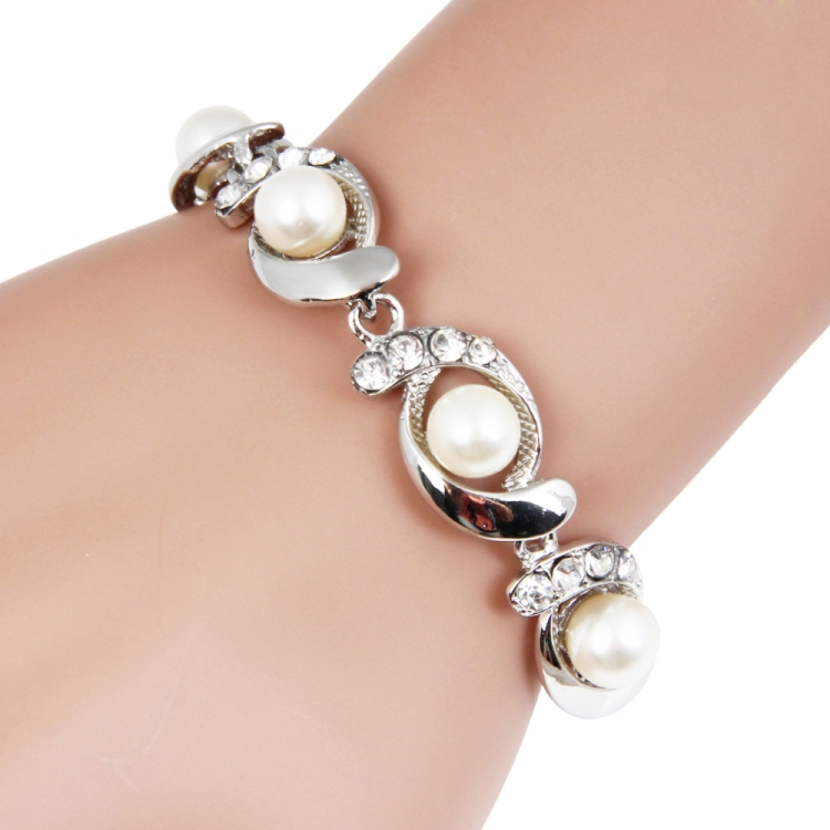 

Women Fashion Trendy Pearl Chain Crystal Bracelet(silver)