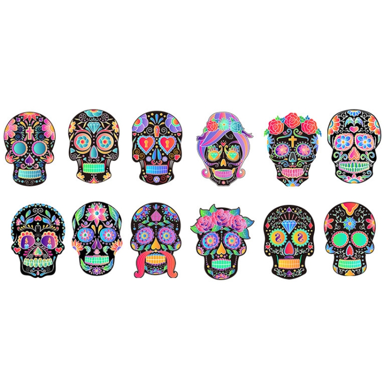 

2 Sets Children Colorful Skull Head Halloween Scratch Painting DIY Ornaments Flower Skull Sticker(12 PCS / Set)