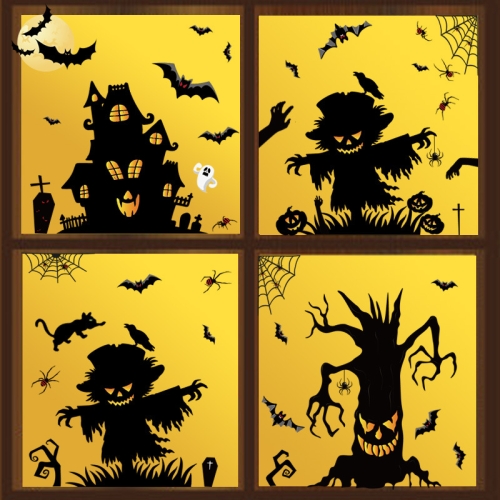 

3 Sets Halloween Decoration Stickers Pumpkin Lamp Spider Ghost Electrostatic Stickers,Style: BQ049 + 50 + 51 + (52 x 2)