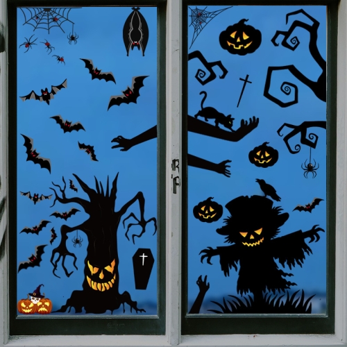 

3 Sets Halloween Decoration Stickers Pumpkin Lamp Spider Ghost Electrostatic Stickers,Style: BQ049-51-52